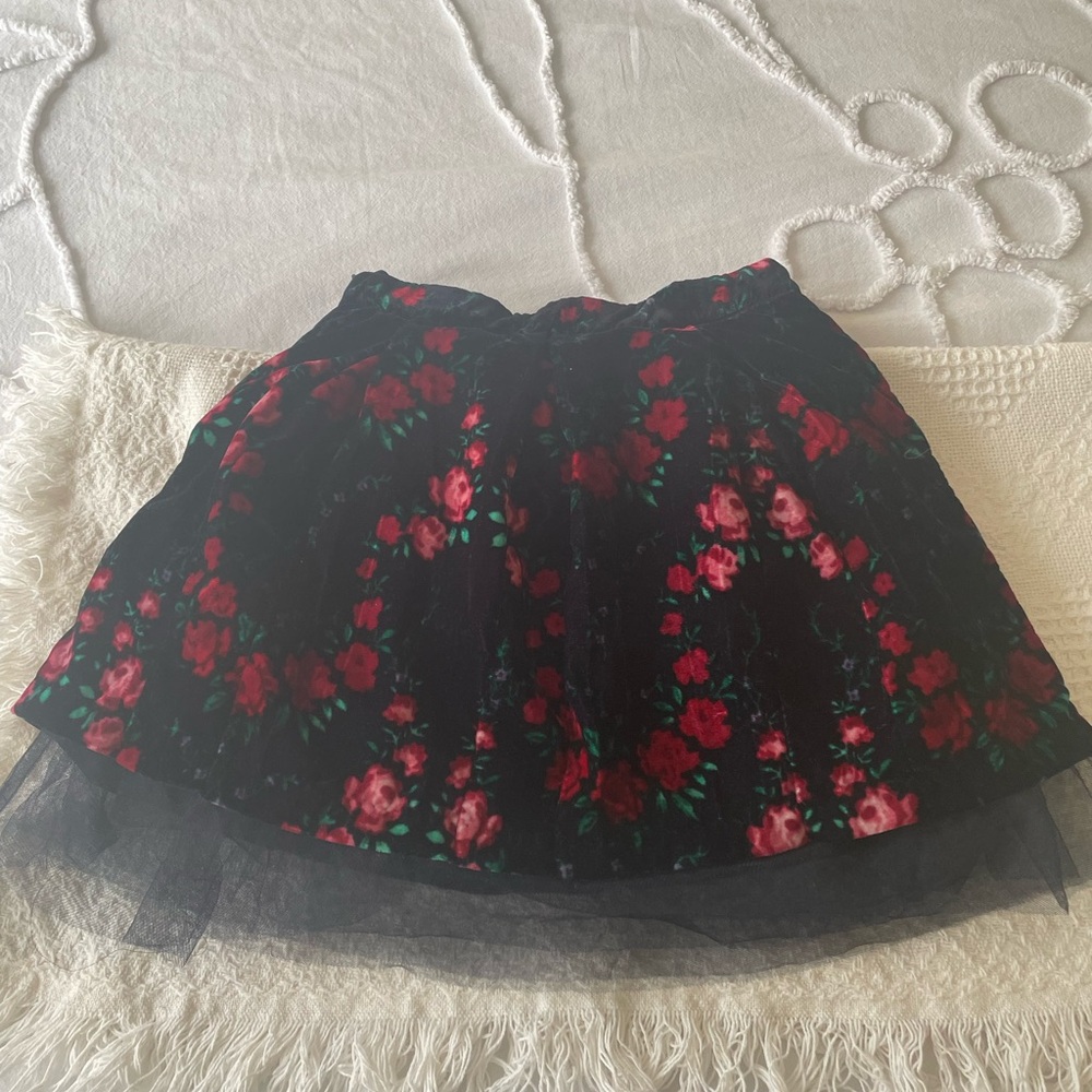 Janie and Jack Black and Red Floral Skater Skirt